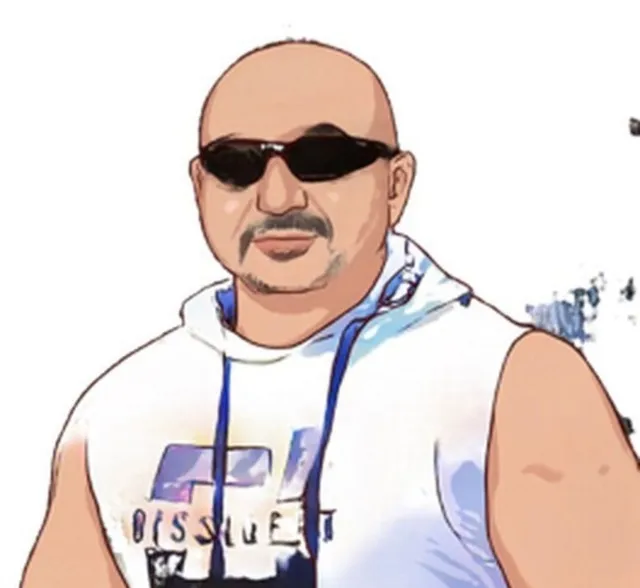 A man wearing sunglasses and a shirt that says rescue